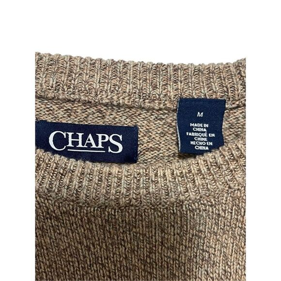 Chaps Knit Crew Neck Pullover Tan Sweater Men’s Size Medium - Picture 2 of 5